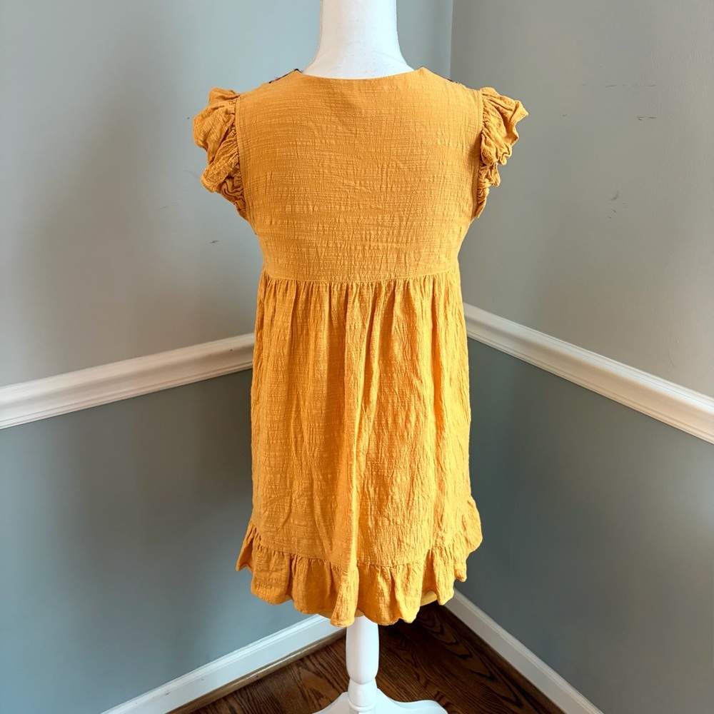 THML Mustard Embroidered Boho Babydoll Dress | Aztec Tribal Embroidery Small - Picture 2 of 8